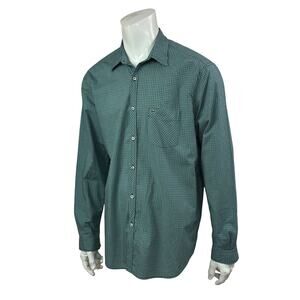 Lacoste Men's XL 44 Classic Fit Green Navy Micro Check Button Front Shirt Cotton